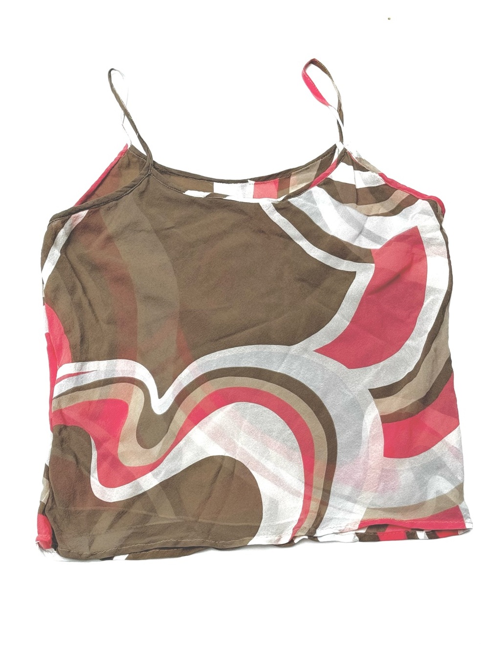 100% Silk Brown & Pink Pucci-inspired Swirl Print Spaghetti-Strap Camisole